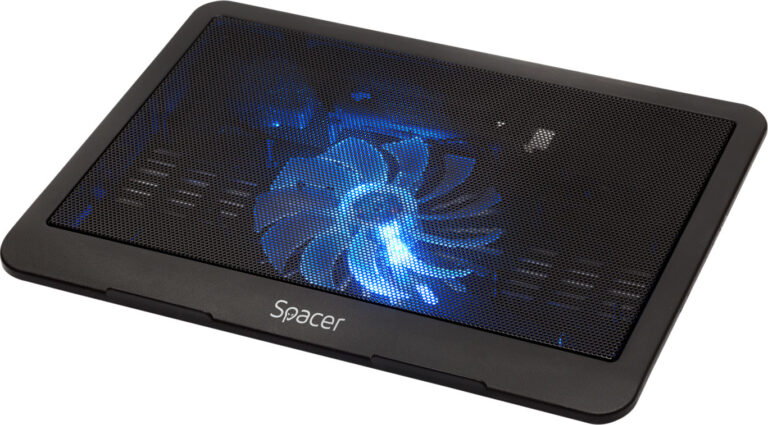 STAND SPACER notebook 15.6″, sita metal, fan 14cm cu led albastru, black, „SP-NC19″/45504838 (include TV 0.8lei)