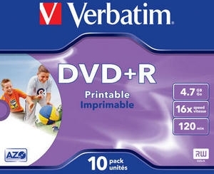 Dvdr Verbatim  47gb 120min Viteza 16x  1 Buc Jewel Casesingle Layer Printabil Wide Inkjet Printable 43508