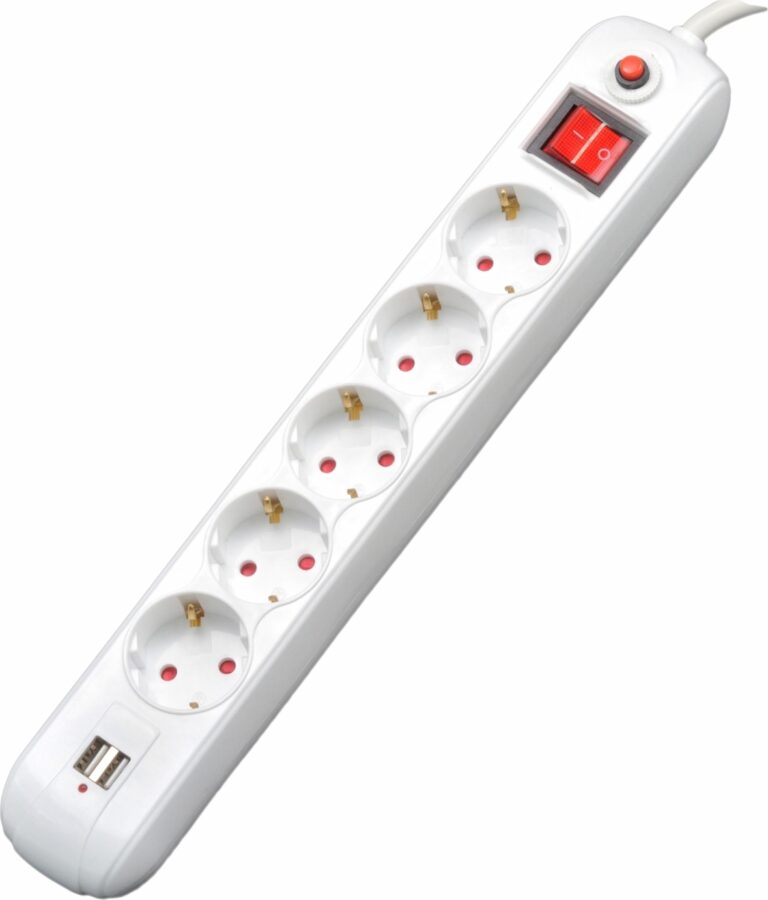 PRELUNGITOR SPACER, Schuko x 5, conectare prin Schuko (T), USB x 2, cablu 4.5 m, 16 A, max. 3500W, protectie supratensiune, alb, 45506868 „PP-5-45 USB” (include TV 0.8lei)