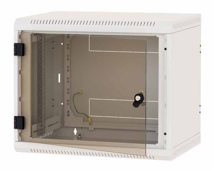 Triton Rack De Perete Sectiune Simpla 9u 400mm Adancime Usa Sticla Panouri Laterale Fixe Sectiuni Sectiuni Acces Cabluri Susjosspate Securizare Cu Cheie 1 Pereche Montanti Reglabili Ip30 Gri Rba09as4caxa1