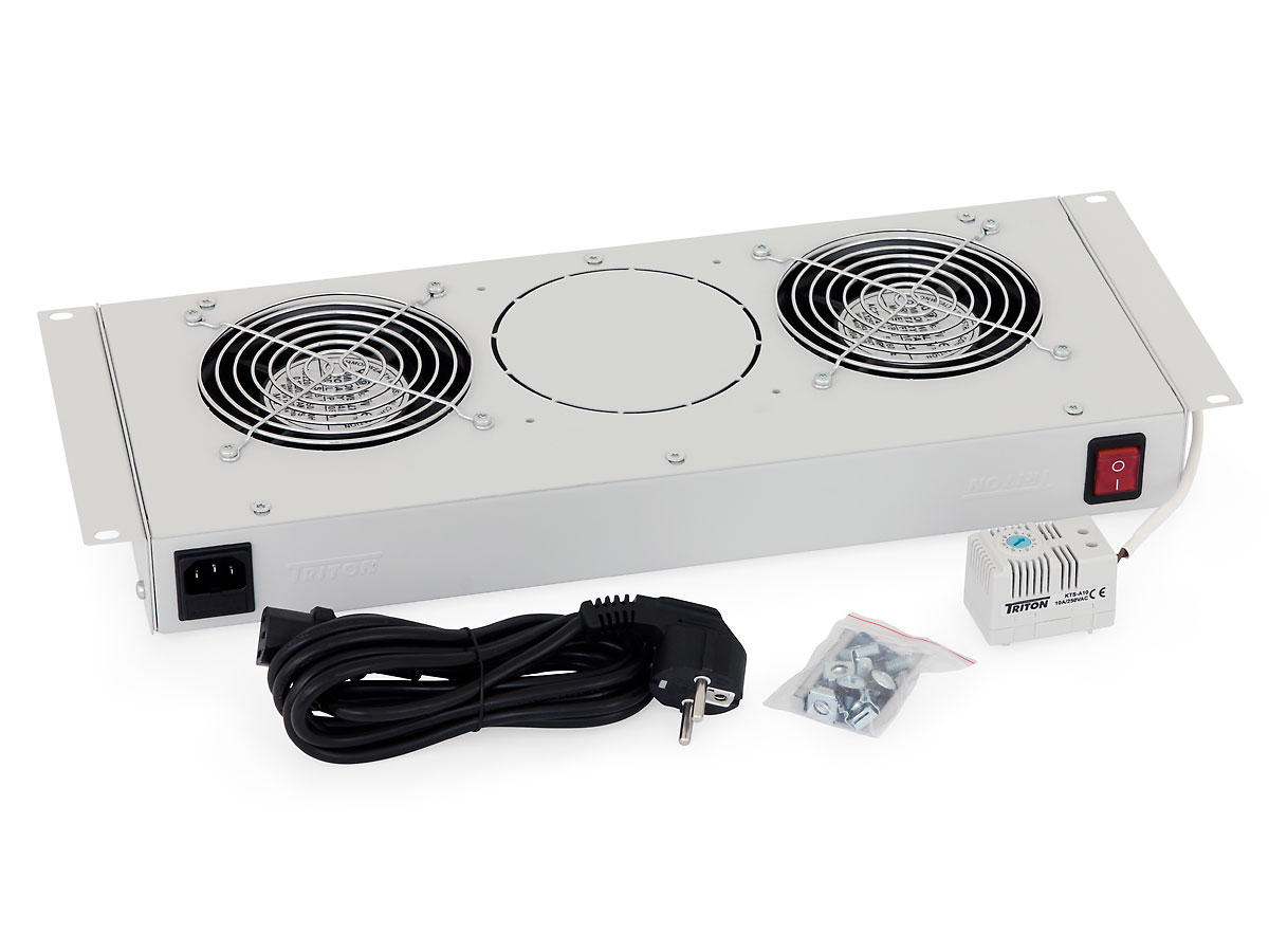 Panou Ventilatie Triton Pentru Rack De Podea 19 2 Ventilatoare 230v60w Cu Termostat Bimetalic Flux Axial Gri Racchx25x1 Include Tv 10lei