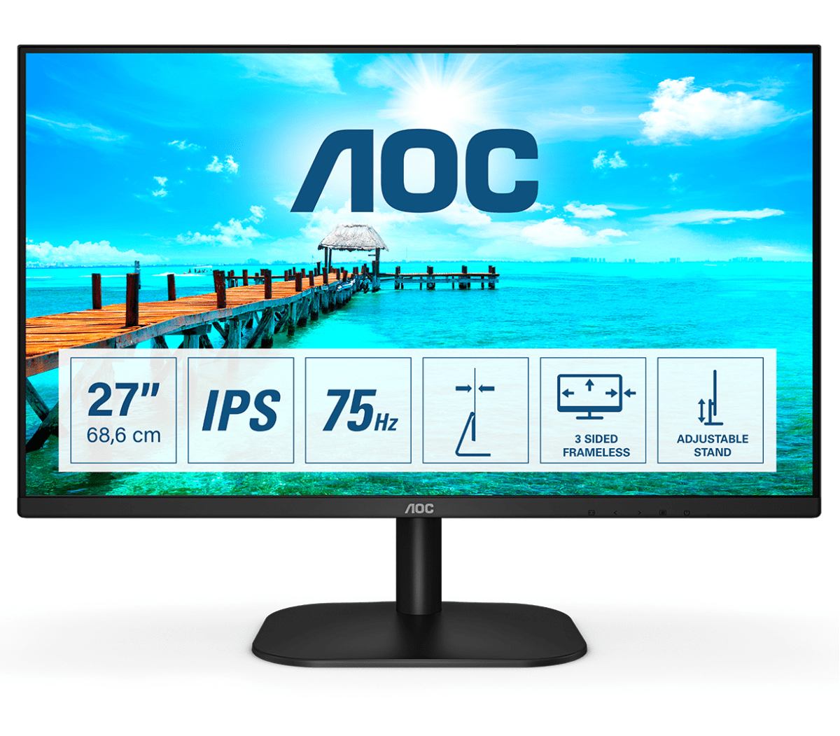 Monitor  Aoc 27 Inch Multimedia Ips Full Hd 1920 X 1080 Wide 250 Cdmp 4 Ms Vga Dvi Hdmi 27b2da Include Tv 600lei