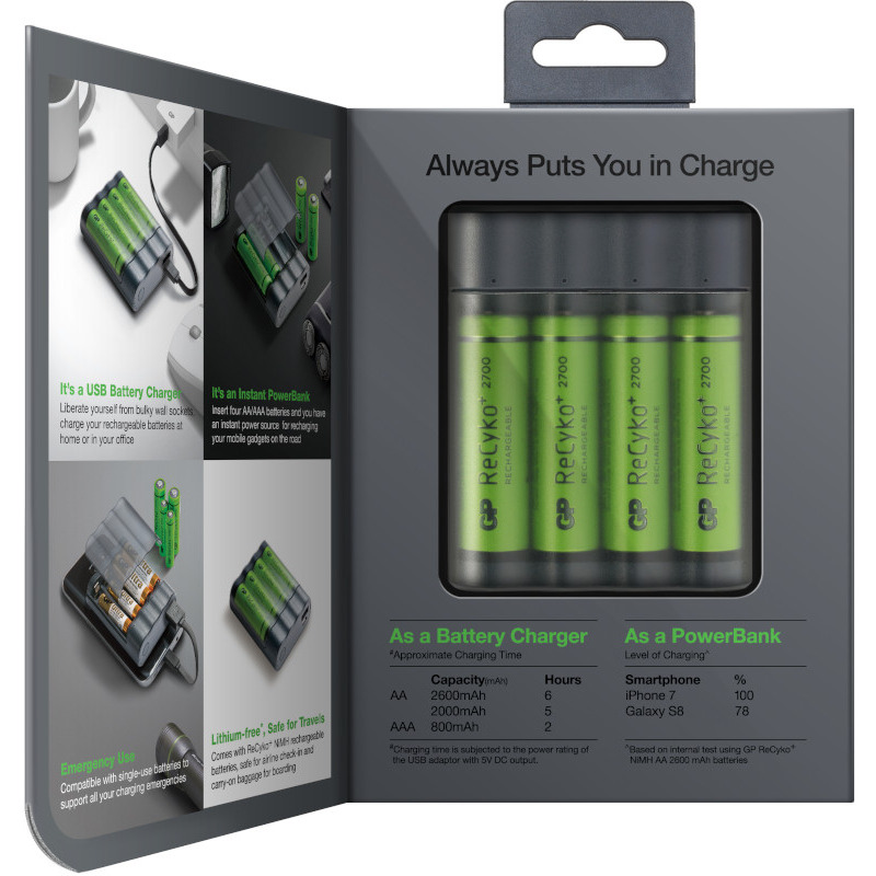 Incarcator Gp Batteries Recyko Compatibil Nimh Aaaaa Include 4 X 2700 Mah Aa R6 Functie Powerbank  Incarcare Usb 6 Leduri Indicare Incarcare Gpx411270aahce2eab4 Gpaccx411004 Include Tv 08lei