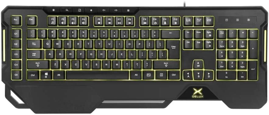 Tastatura Delux Gaming Cu Fir 104 Taste Multimedia 7 Taste Rgb Backlight Palm Rest Software Usb Negru K9600bk Include Tv 08lei