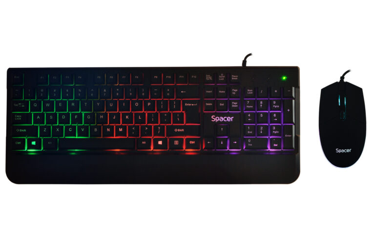 KIT gaming SPACER USB INVICTUS, tastatura RGB rainbow + mouse optic 7 culori, black, „SPGK-INVICTUS” (include TV 0.8lei)