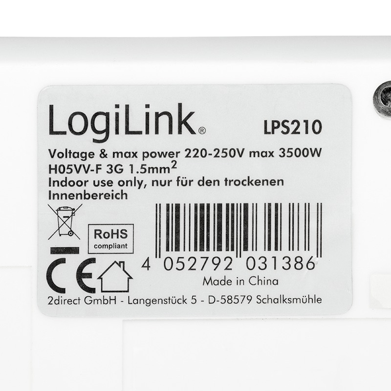 Prelungitor Logilink  Schuko X 3  Euro Skt X 4  Conectare Prin Schuko  T   Cablu 5 M  16 A  Protectie Stropire Cu Apa  On   Off  Alb   Lps210   Include Tv 0 8lei 