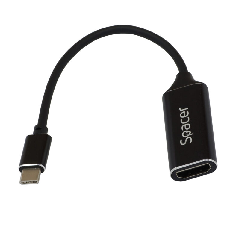 CABLU video SPACER, adaptor USB 3.1 Type-C (T) la HDMI (M), 15cm, rezolutie maxima 4K UHD (3840 x 2160) la 30 Hz, Black, „SP-CM-HDMIF-01” (include TV 0.18lei)