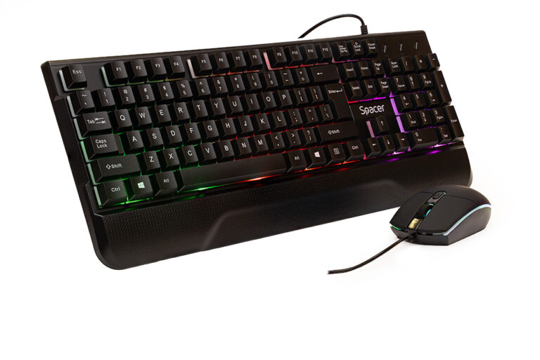 KIT gaming SPACER USB INVICTUS, tastatura RGB rainbow + mouse optic 7 culori, black, „SPGK-INVICTUS” (timbru verde 0.8 lei)