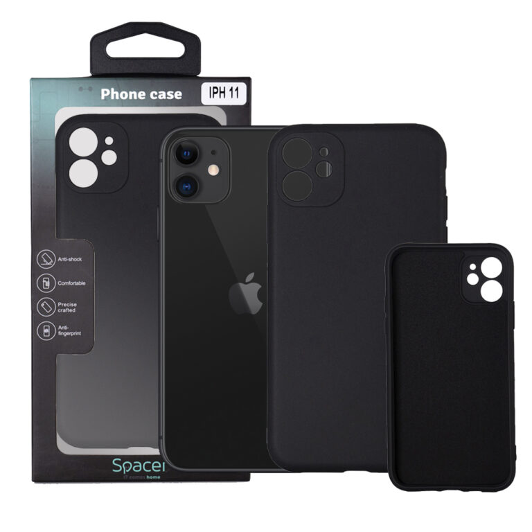 HUSA SMARTPHONE Spacer pentru Iphone 11, grosime 2mm, material flexibil silicon + interior cu microfibra, negru „SPPC-AP-IP11-SLK”