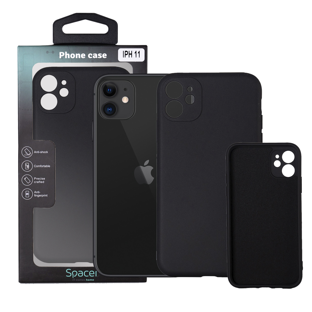 Husa Iphone 11 Spacer, grosime 2mm, material flexibil silicon + interior cu microfibra, negru „SPPC-AP-IP11-SLK”