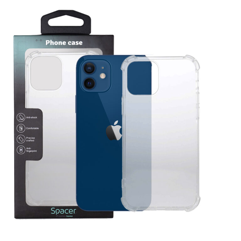 HUSA SMARTPHONE Spacer pentru Iphone 12 si 12 Pro, grosime 1.5mm, protectie suplimentara antisoc la colturi, material flexibil TPU, transparenta „SPPC-AP-IP12-CLR”