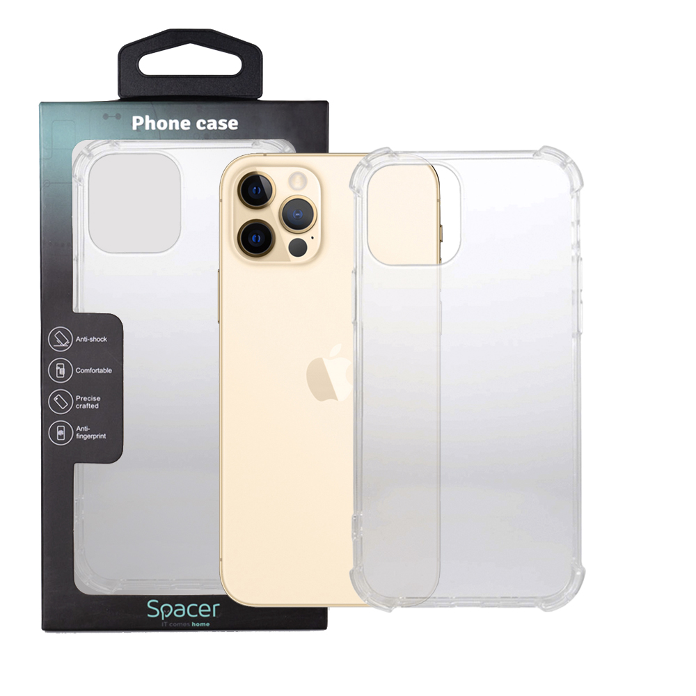 Husa Iphone 12 Pro Max Spacer, grosime 1.5mm, protectie suplimentara antisoc la colturi, material flexibil TPU, transparenta „SPPC-AP-IP12PM-CLR”