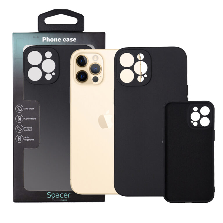 HUSA SMARTPHONE Spacer pentru Iphone 12 Pro Max, grosime 2mm, material flexibil silicon + interior cu microfibra, negru „SPPC-AP-IP12PM-SLK”