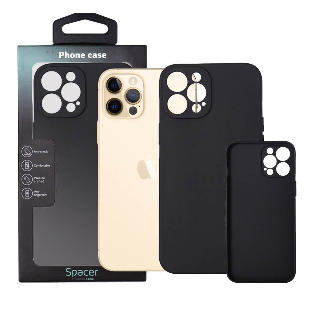Husa Iphone 12 Pro Max Spacer, grosime 1.5mm, material flexibil TPU, negru „SPPC-AP-IP12PM-TPU”