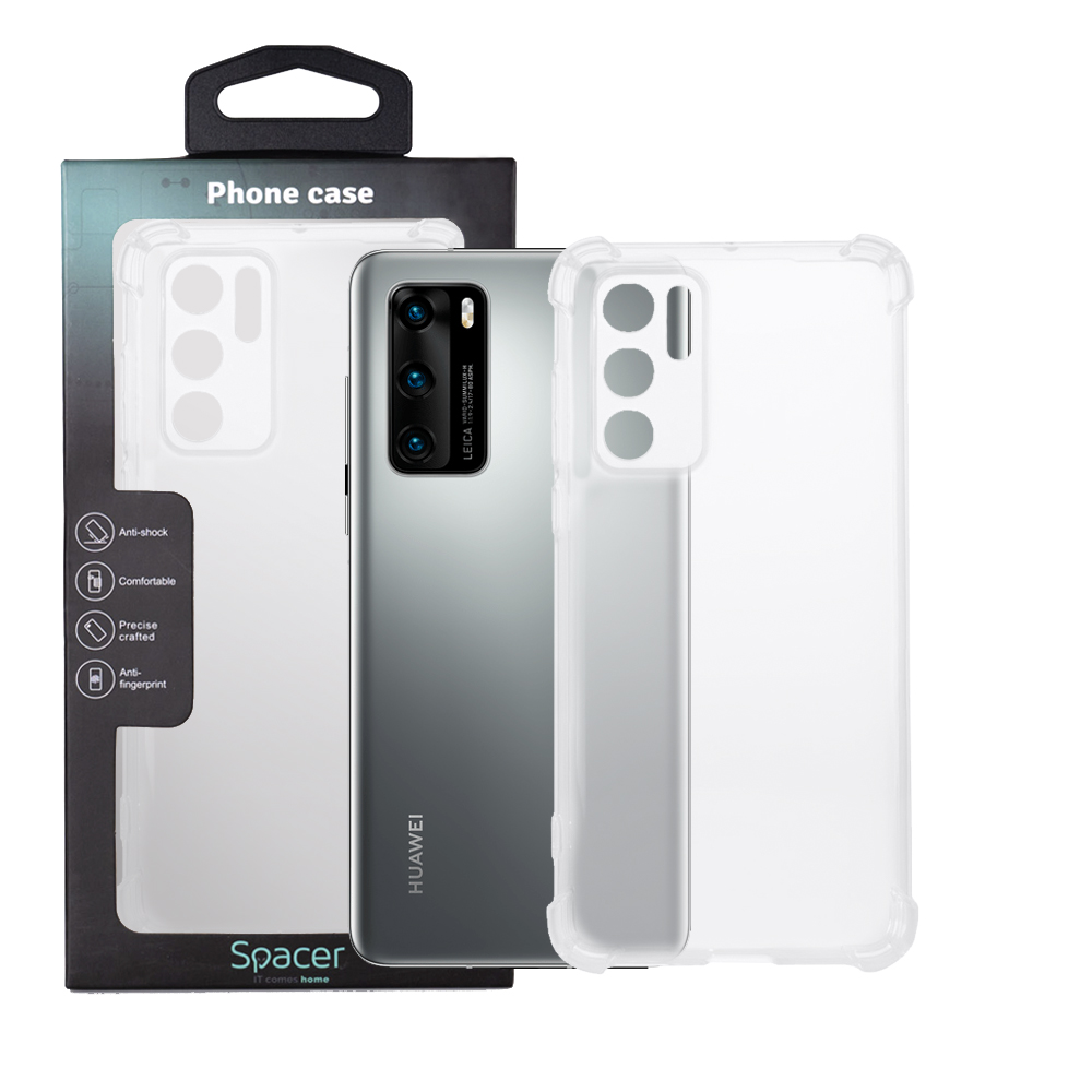 Husa Huawei telefon P 40, transparent, tip back cover, protectie suplimentara antisoc la colturi, material flexibil TPU, „SPPC-HU-P-40-CLR”