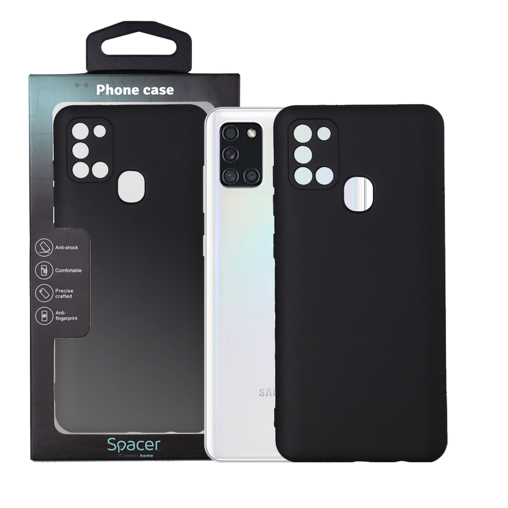Husa Samsung Galaxy A21S Spacer, negru, grosime 2mm, material flexibil silicon + interior cu microfibra „SPPC-SM-GX-A21S-SLK”