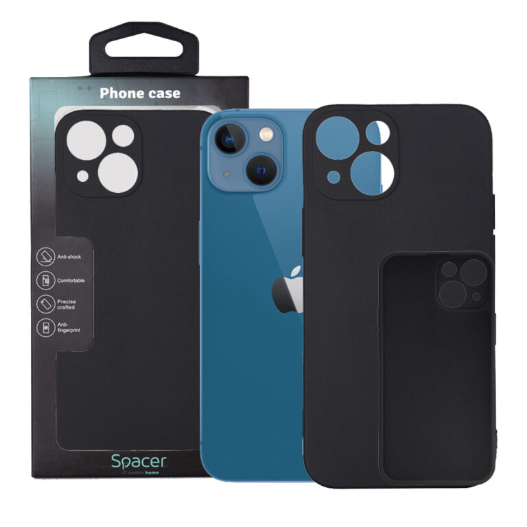 HUSA SMARTPHONE Spacer pentru Iphone 13 Mini, grosime 2mm, material flexibil silicon + interior cu microfibra, negru „SPPC-AP-IP13M-SLK”