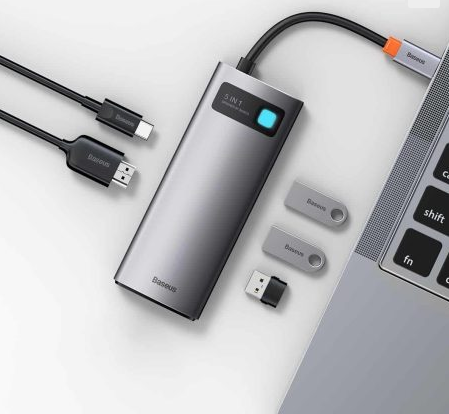 Docking Station Baseus Metal Gleam Series 5 In 1  Conectare Pc Usb Type C  Usb 3 0 X 3  Usb Type C X 1 Pd 100w 5v   9v   14 5v   20v 5a  Max    Hdmi X 1 4k 30hz  Gri  Wkwg020013   Include Tv 0 75 Lei    6932172602628