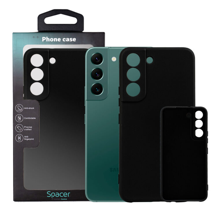 HUSA SMARTPHONE Spacer pentru Samsung Galaxy S22, grosime 2mm, material flexibil silicon + interior cu microfibra, negru „SPPC-SM-GX-S22-SLK”