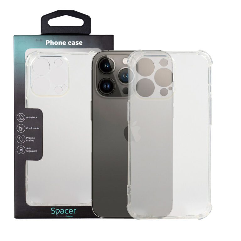 Husa Iphone 13 Pro Max Spacer transparenta, grosime 1.5mm, protectie suplimentara antisoc la colturi, material flexibil TPU „SPPC-AP-IP13PM-CLR”