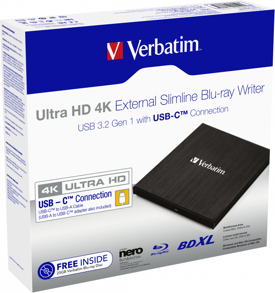 External Slimline Bluray Writer Ultra Hd 4k Usb 31 Gen 1 Usbc 43888 Include Tv 08lei