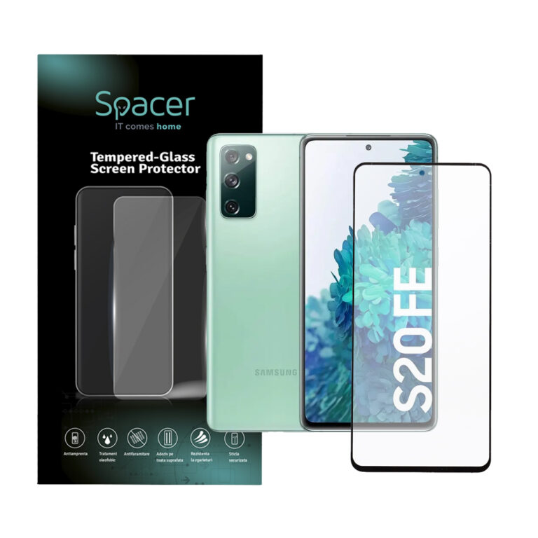 FOLIE STICLA Spacer pentru Samsung Galaxy S20 FE (2021), grosime 0.3mm, acoperire totala ecran, strat special anti-ulei si anti-amprenta, Tempered Glass, sticla 9D, duritate 9H „SPPG-SM-GX-S20FE-TG”