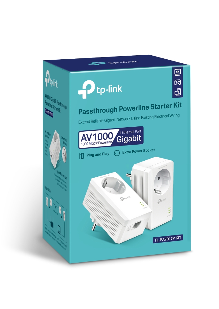 Powerline Tplink Tehnologie Av  Av1000 Pana La 1000mbps 1 Port Gigabit Priza Ac 1buc Tlpa7017p Include Timbru Verde 15 Lei