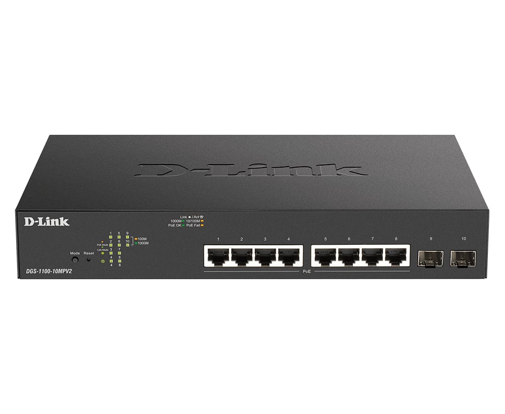 Switch Poe Dlink Smart  8 Porturi Gigabit 8 Poe  2 Porturi Sfp Ieee 8023afat Carcasa Metalica Rackabil Dgs110010mpv2einclude Tv 175lei