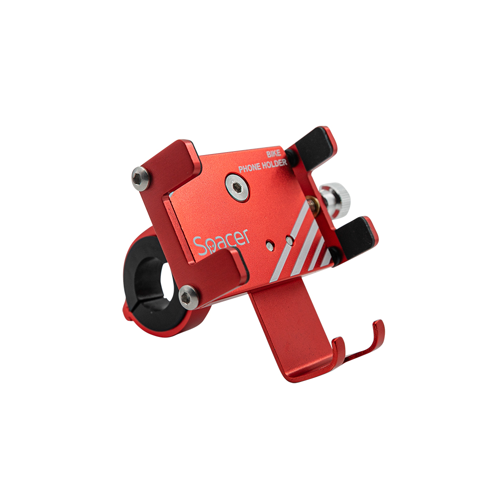 SUPORT Bicicleta SPACER pt. SmartPhone, fixare de ghidon, Metalic, rosu, cheie de montare, „SPBH-METAL-RED”