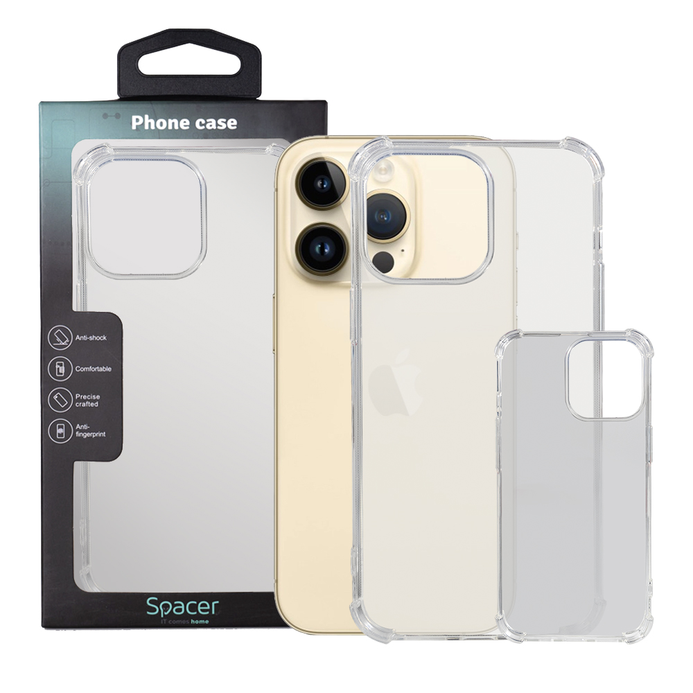 Husa Iphone 14 Pro Max Spacer, grosime 1.5mm, protectie suplimentara antisoc la colturi, material flexibil TPU, transparenta „SPPC-AP-IP14PM-CLR”