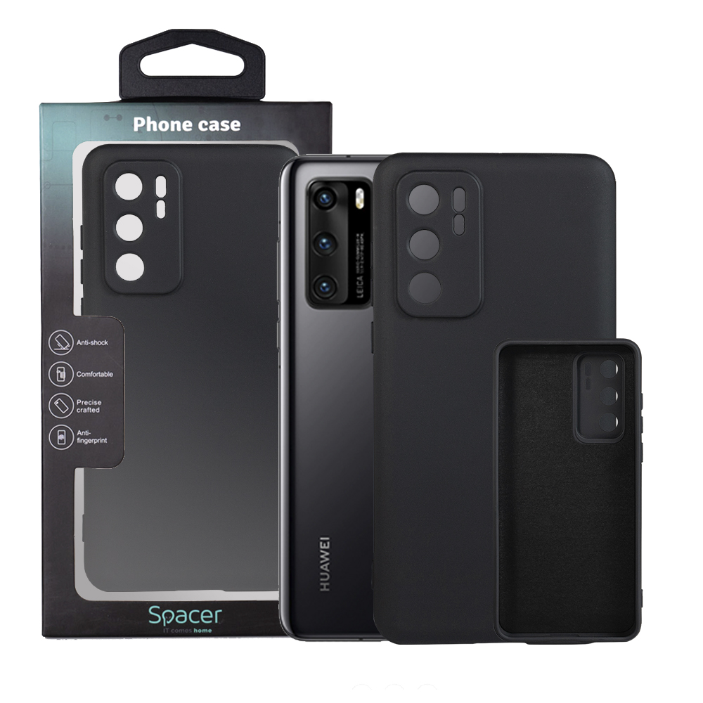 Husa Huawei telefon P 40, negru, tip back cover, material flexibil silicon + interior cu microfibra, „SPPC-HU-P-40-SLK”