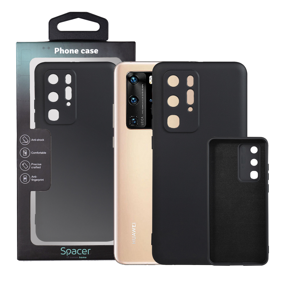 Husa Huawei telefon P 40 Pro, negru, tip back cover, material flexibil silicon + interior cu microfibra, „SPPC-HU-P-40P-SLK”