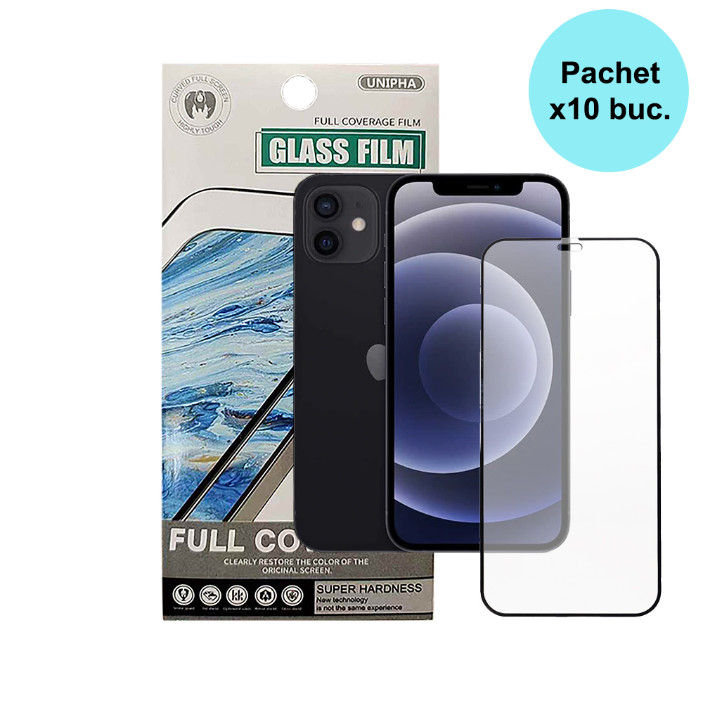 FOLIE STICLA Spacer pentru Iphone 12 si 12 Pro contine 10 bucati, grosime 0.3mm, acoperire totala ecran, strat special anti-ulei si anti-amprenta, Tempered Glass, sticla 9D, duritate 9H „SPPG-AP-IP12-TG-10”