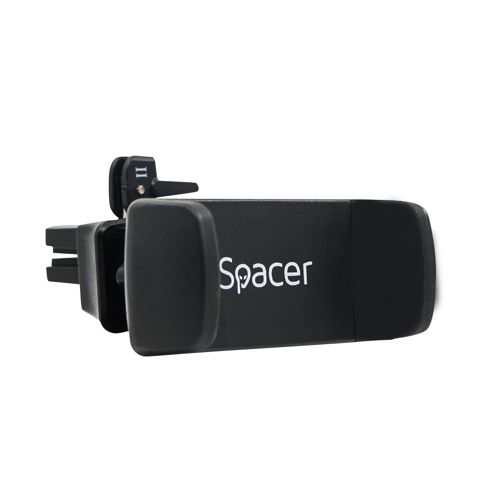 SUPORT auto SPACER pt. SmartPhone, fixare in ventilatie prin CLIPS, Prindere prin Arc, rotire 360 grade, negru, „SPCH-ARC-CLIPS”
