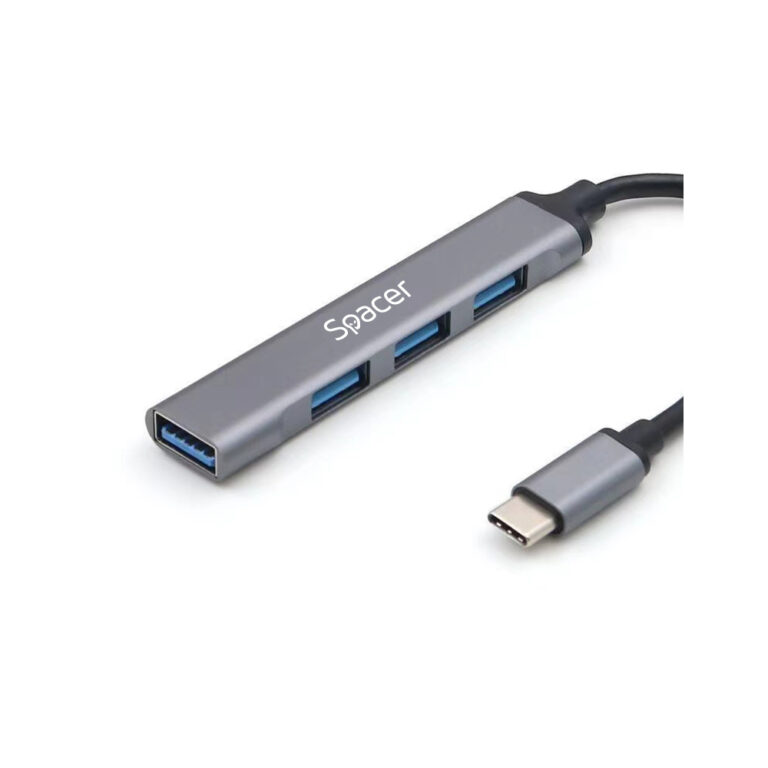 HUB extern SPACER, porturi USB:USB 3.0 X 1, USB 2.0 x 3, conectare prin TYPE-C, cablu 1m, aluminiu, (timbru verde 0.8 lei), „SPHB-TYPEC-4U-01”
