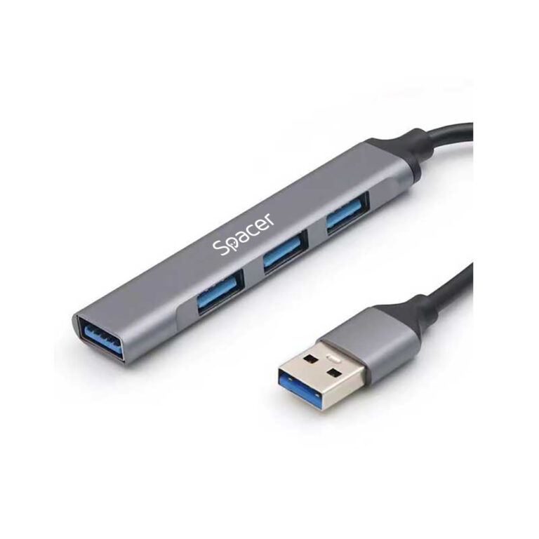 HUB extern SPACER, porturi USB:USB 3.0 X 1, USB 2.0 x 3, conectare prin USB 3.0, cablu 1m, aluminiu, (timbru verde 0.8 lei), „SPHB-USB-4U-01”