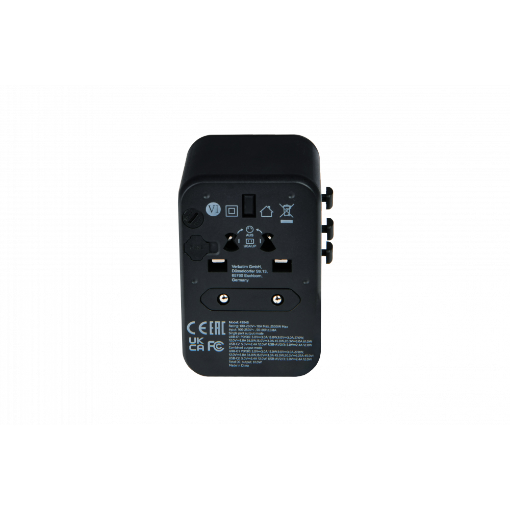 Adaptor universal Verbatim UTA-04, 6-in-1Priza cu USB-C PD si QC, USB-C, 3 x USB-A Cod Produs: 49546 [1]