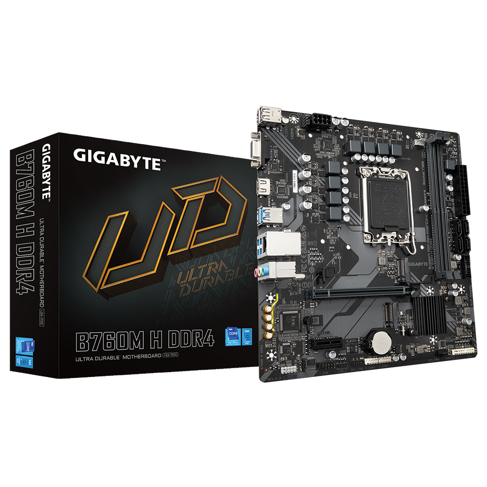 Gigabyte Mainboard Desktop B760m H Ddr4 Lga1700 2xddr4 1xdsub 1xhdmi Glan 1x Pci Express X16 Pcie 40 1x Pci Express X1 Pcie 30 2xm2 4 X Sataiii 6x Usb32 Gen1 6x Usb2011 Matx B760m H Ddr4
