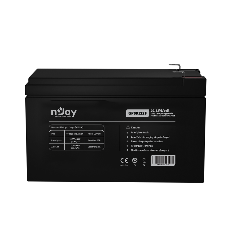 nJoy |BTVACIUOCTO2FCW01B | GP09122F | Baterie UPS  | 12 V | 9 A | Borne  F2 | 29,82 W | 151 x 65 x 100 mm Cod Produs: BTVACIUOCTO2FCW01B [2]