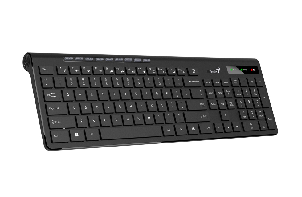 Tastaturi - TASTATURA GENIUS wireless, multimedia, 104 taste + 12 taste multimedia, design ergonomic, USB, negru, Cod Produs: 31310021400