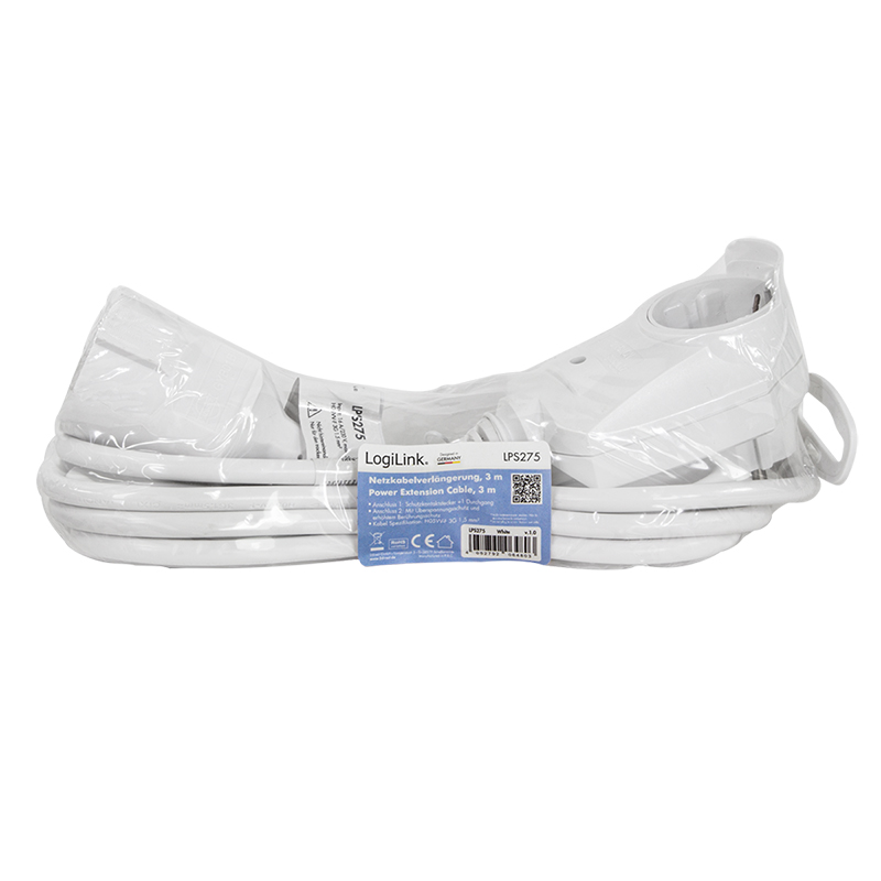 PRELUNGITOR LOGILINK, Schuko X 1 , Schuko transfer X 1, IP20, 230 V/16 A, 50 Hz, max. 3500 W, 3m, alb Cod Produs: LPS275 [2]