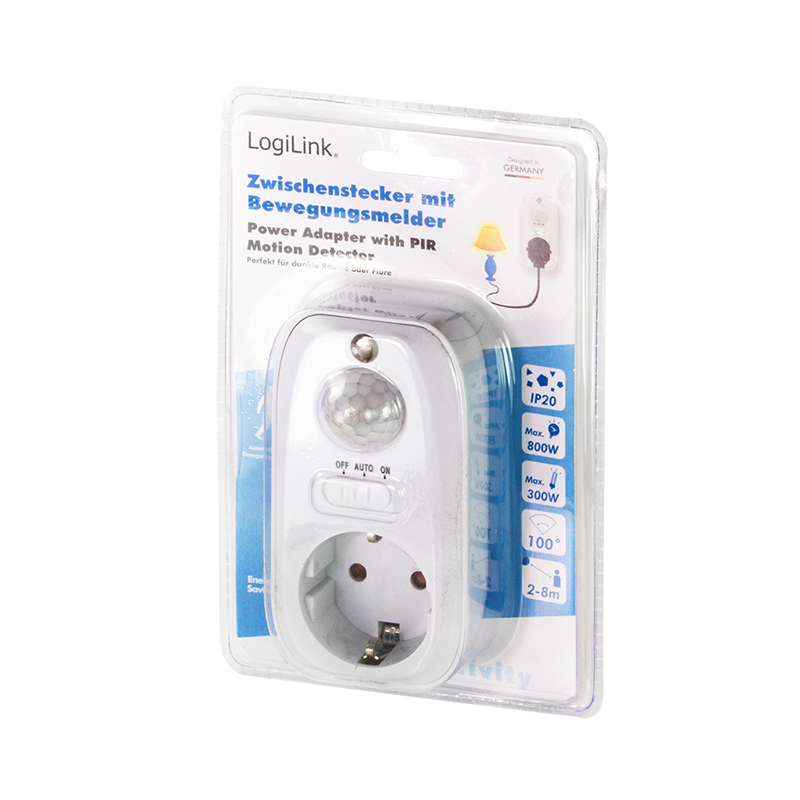 ADAPTOR LOGILINK, Schuko x 1, senzor miscare PIR, detector zi/noapte, IP20, 230 V/16A 50Hz max. 800W (bec luminos) sau max. 300W (LED), alb Cod Produs: PA0248 [2]
