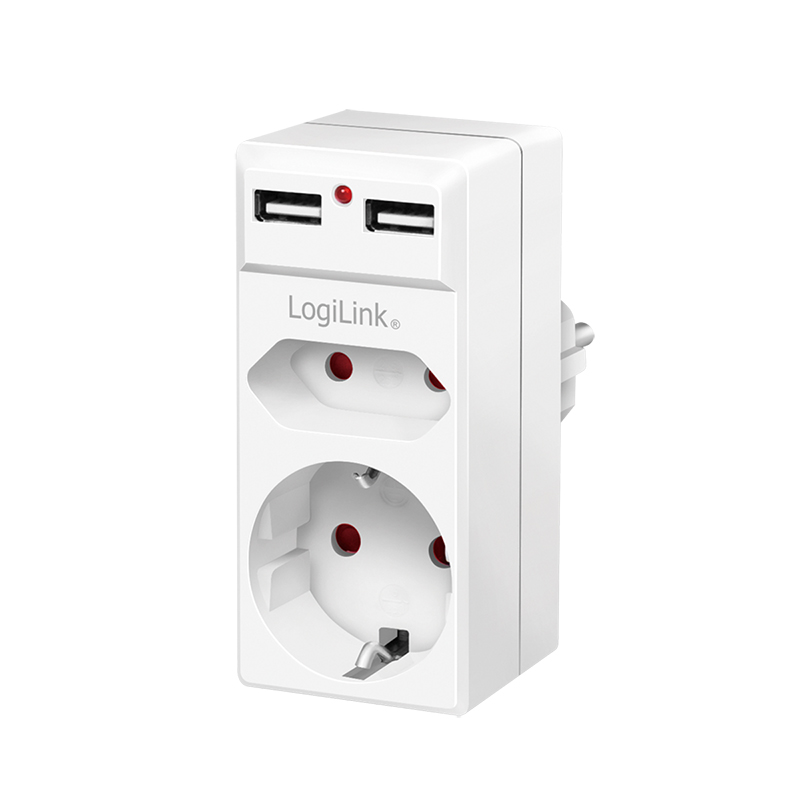Prize si prelungitoare - PRIZA LOGILINK, Schuko x 1, Euro Socket x 1, USB x 2 5 V/2.1 A, max. 10.5 W, 230 V/16 A, 50 Hz, max. 3680 W, IP20, LED activate, alb Cod Produs: PA0276