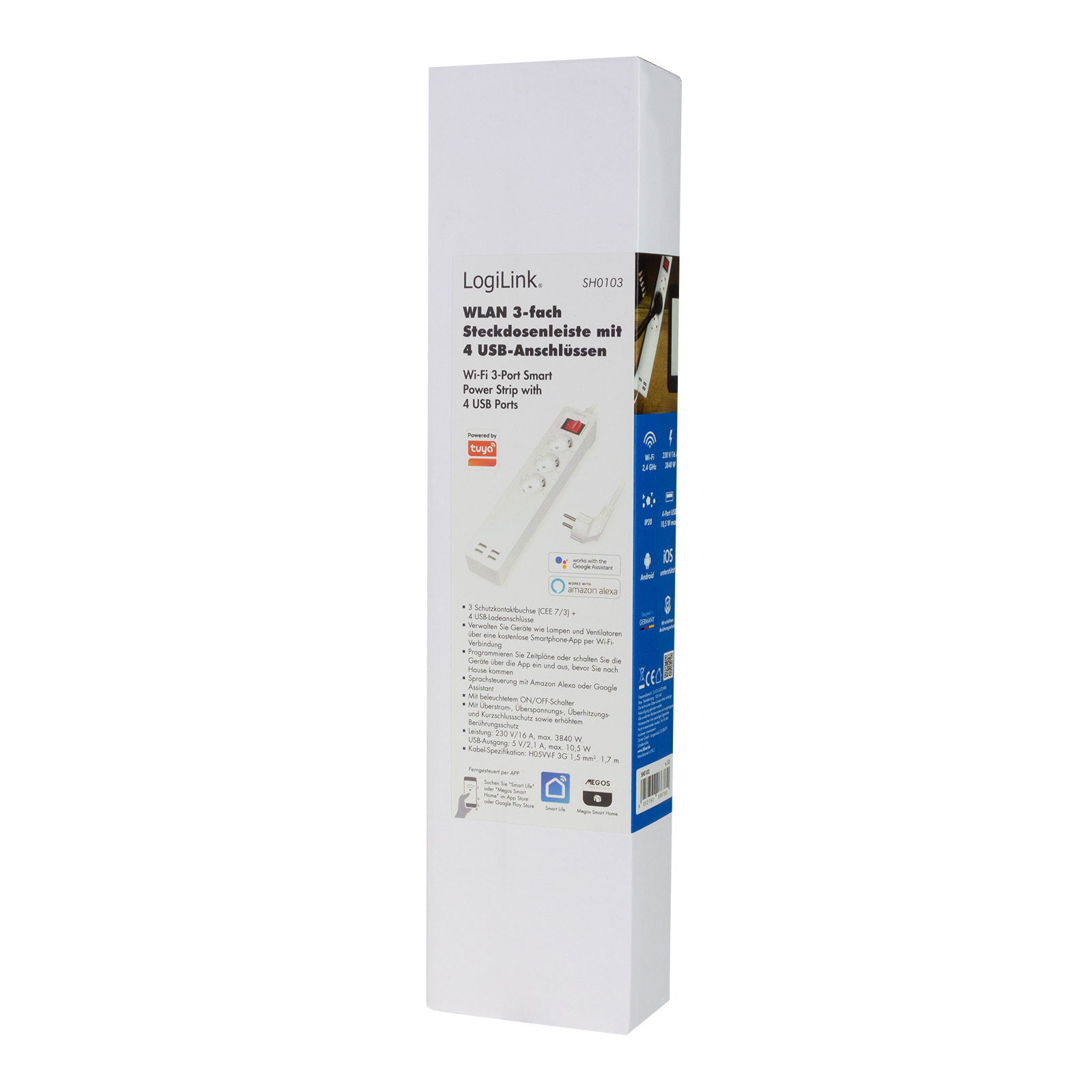 PRELUNGITOR LOGILINK, Wi-Fi Smart, Schuko x 3, USB x 4 5V/2.1 A max. 10.5W, prot. Supracurent / supratensiune, IP20, compatibil TUYA, Amazon Alexa si Google Home,  alb, Cod Produs: SH0103 [2]