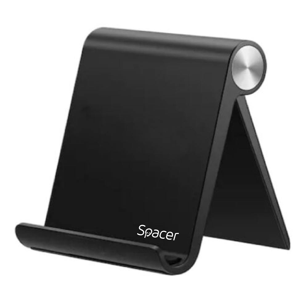 SUPORT telefon SPACER, pliabil, fixare pe birou, universal cu unghi ajustabil, dimensiuni 90 x 70 x 12mm, negru, „SPDH-FLIP-01-BK”