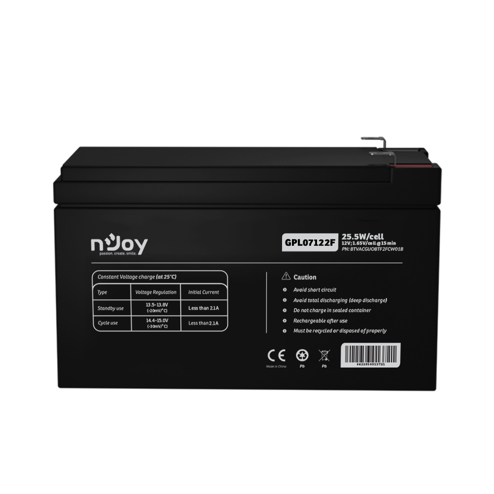 UPS- acumulatori Njoy GPL07122F | Baterie UPS&nbsp; | 12 V | 7 A | Borne&nbsp; F2 | 30 W | 151 x 65 x 94 mm Cod Produs: BTVACGUOBTF2FCW01B [2]