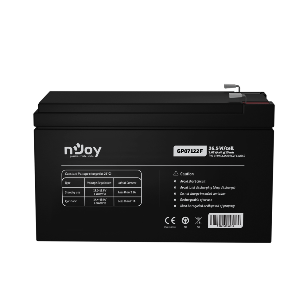 UPS- acumulatori Njoy GP07122F | Baterie UPS&nbsp; | 12 V | 7 A | Borne F2 | 27 W | 151 x 65 x 95 mm Cod Produs: BTVACGUOBTG2FCW01B [1]