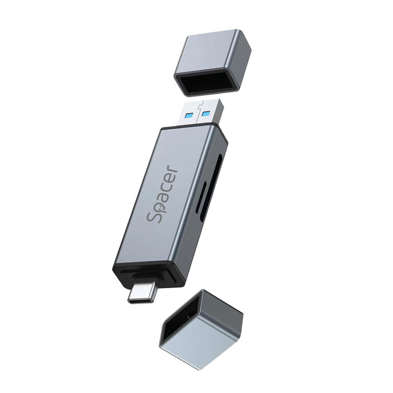 CARD READER extern SPACER, 4 in 1, interfata USB 2.0, USB Type C, citeste/scrie: SD, micro SD; extraconectori mama USB si Type-C, aluminiu, „SPCR-TYPEC-USB-01” (timbru verde 0.18 lei)