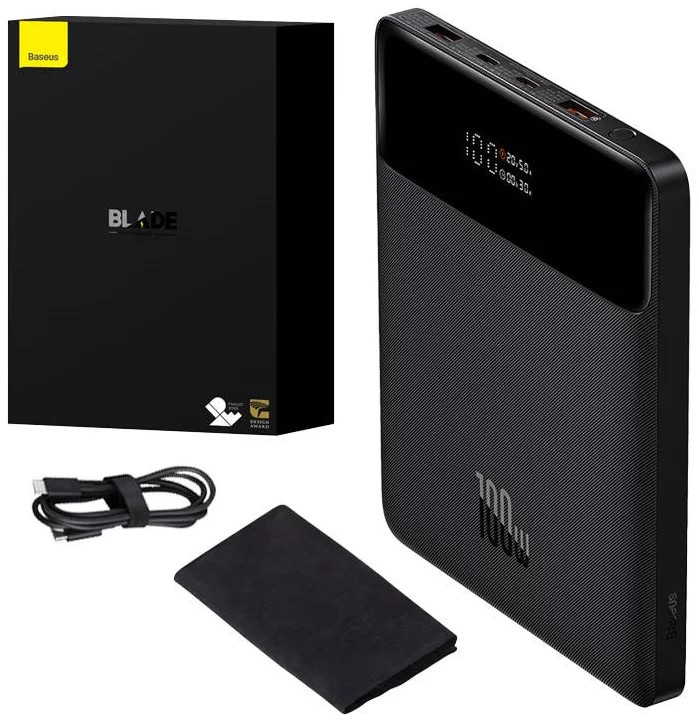 POWER BANK Baseus Blade, 20000mAh, PD 100W, ultra thin, 2 x USB; 2 x USB Type-C, display digital pt. status baterie, total 5A, black, Cod Produs: PPBL000201 [4]