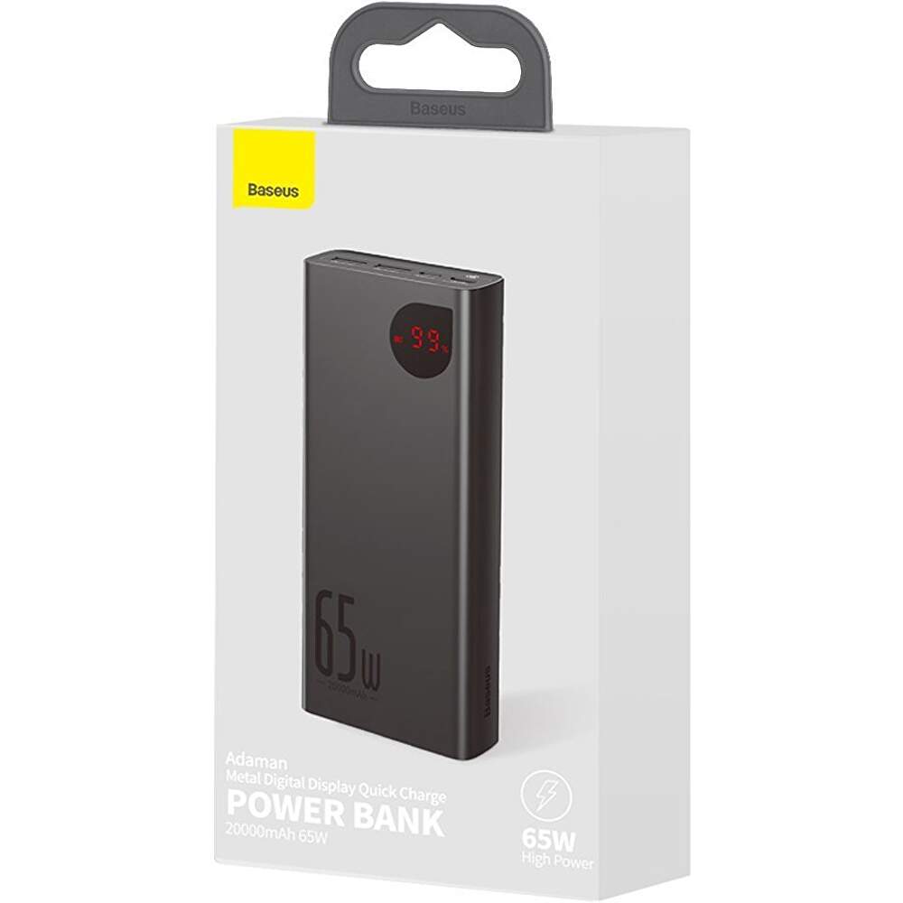 POWER BANK Baseus Adaman Metal, 20000mAh, PD 3.0 + QC 3.0 65W, 2 x USB; 1 x USB Type-C, digital display pt. status baterie, total 3A, negru, Cod Produs: PPIMDA-D01 [3]